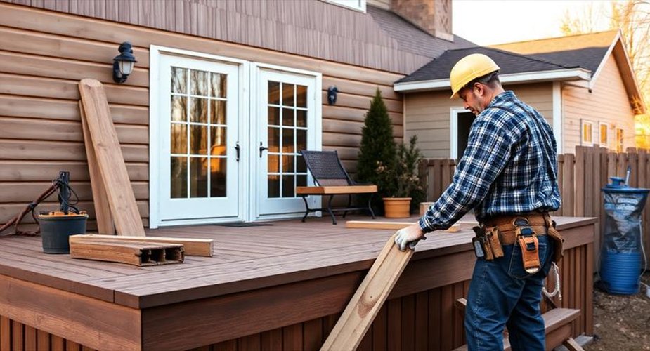 Contractor building a residential backyard deck