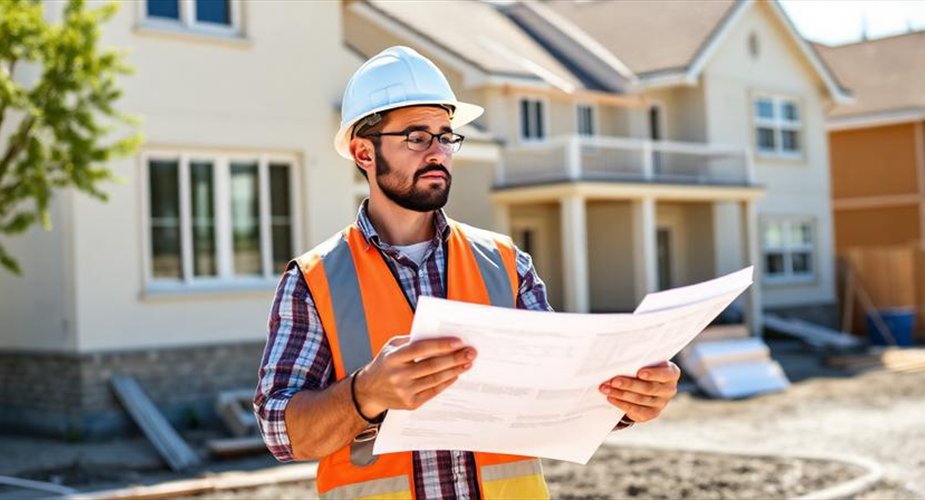 General contractor reviewing plans at a residential jobsite