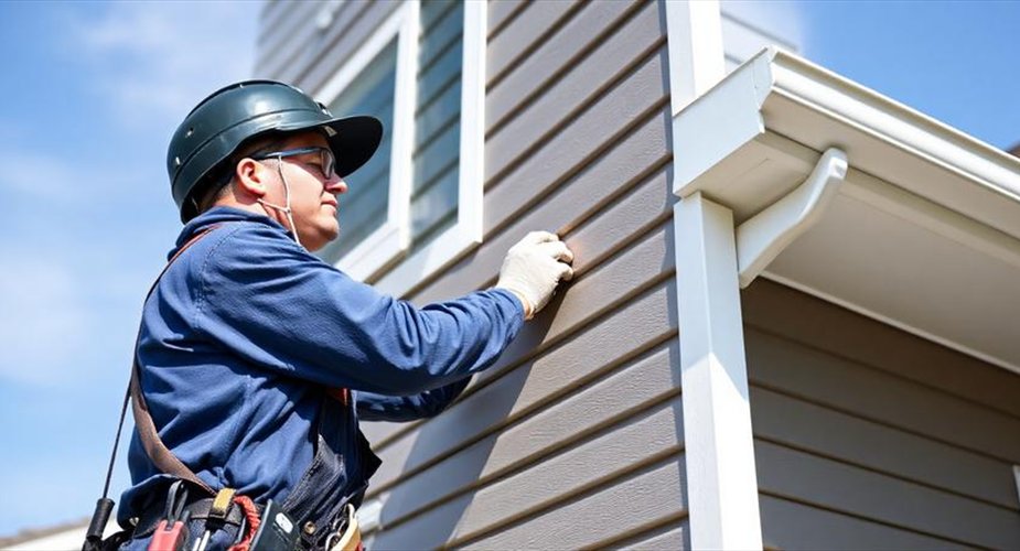Contractor installing siding on a residential home